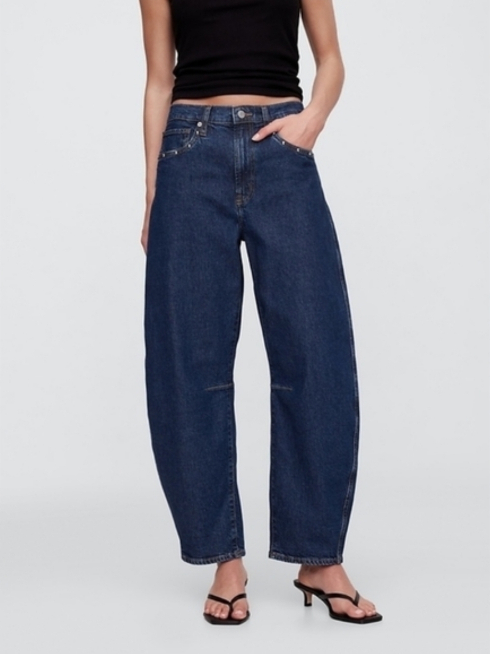 Gap High Rise Studded Barrel Jeans Dark Wash - Picture 2 of 6